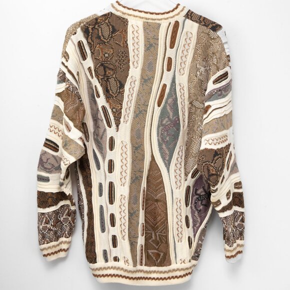 Carlo Alberto Vintage Sweater Coogi Biggie Style Textured Cream Tan Size Large - Picture 2 of 6